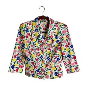 Vintage 80s 90s Floral Blazer Jacket Cottagecore Bold Pop Art Coquette Medium